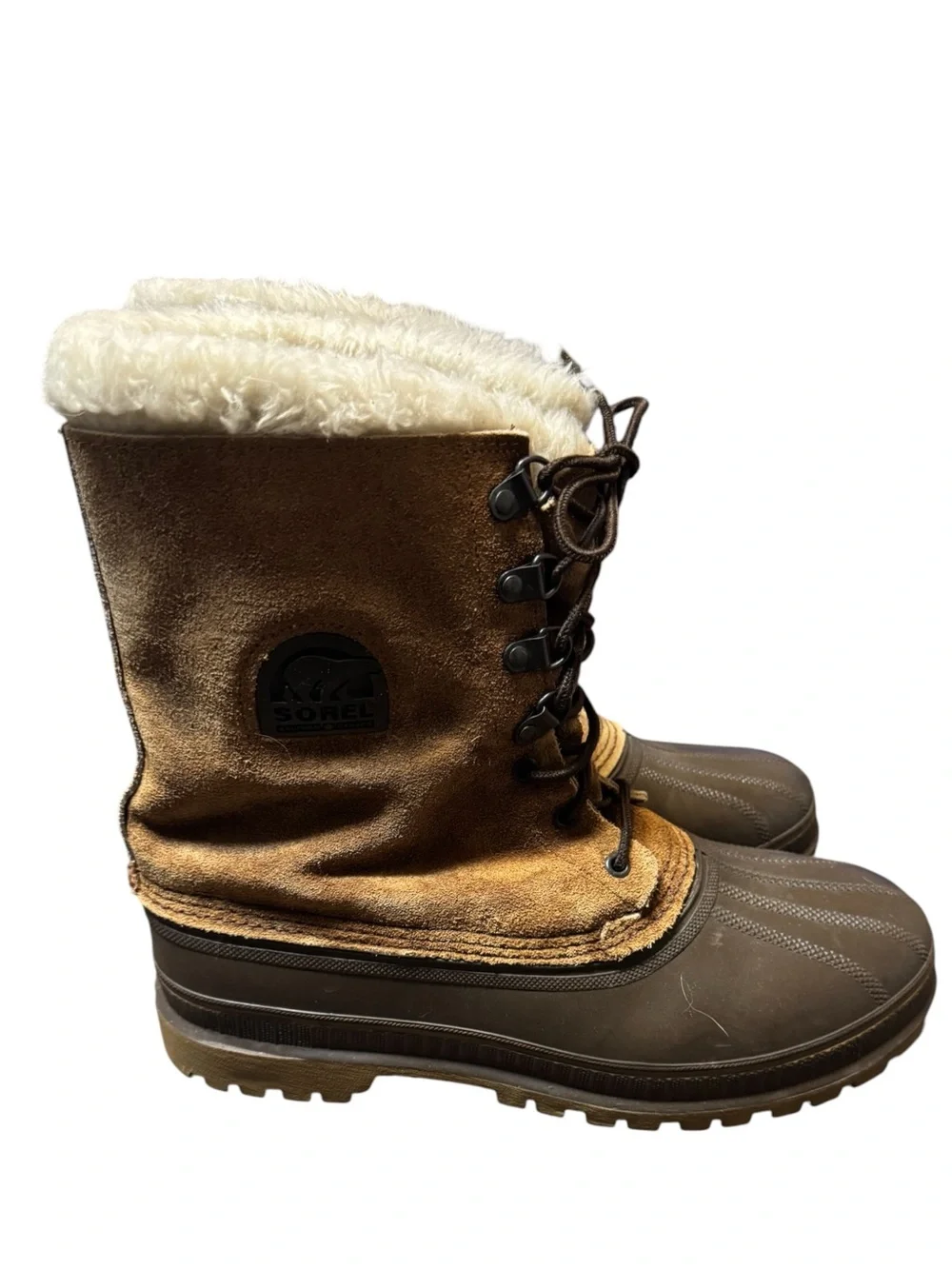 Sorel Brown and Cream Lace-Up Waterproof Winter Boots Men’s Size 10